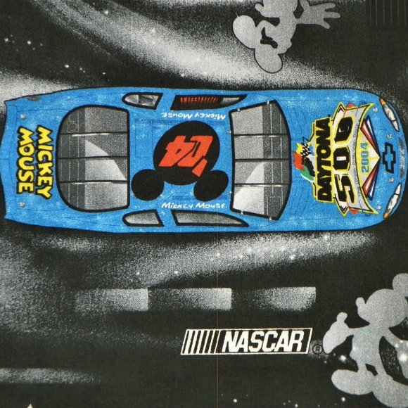 Fabric Mickey Mouse Nascar Disney Black 1 YD Rare - Picture 1 of 8